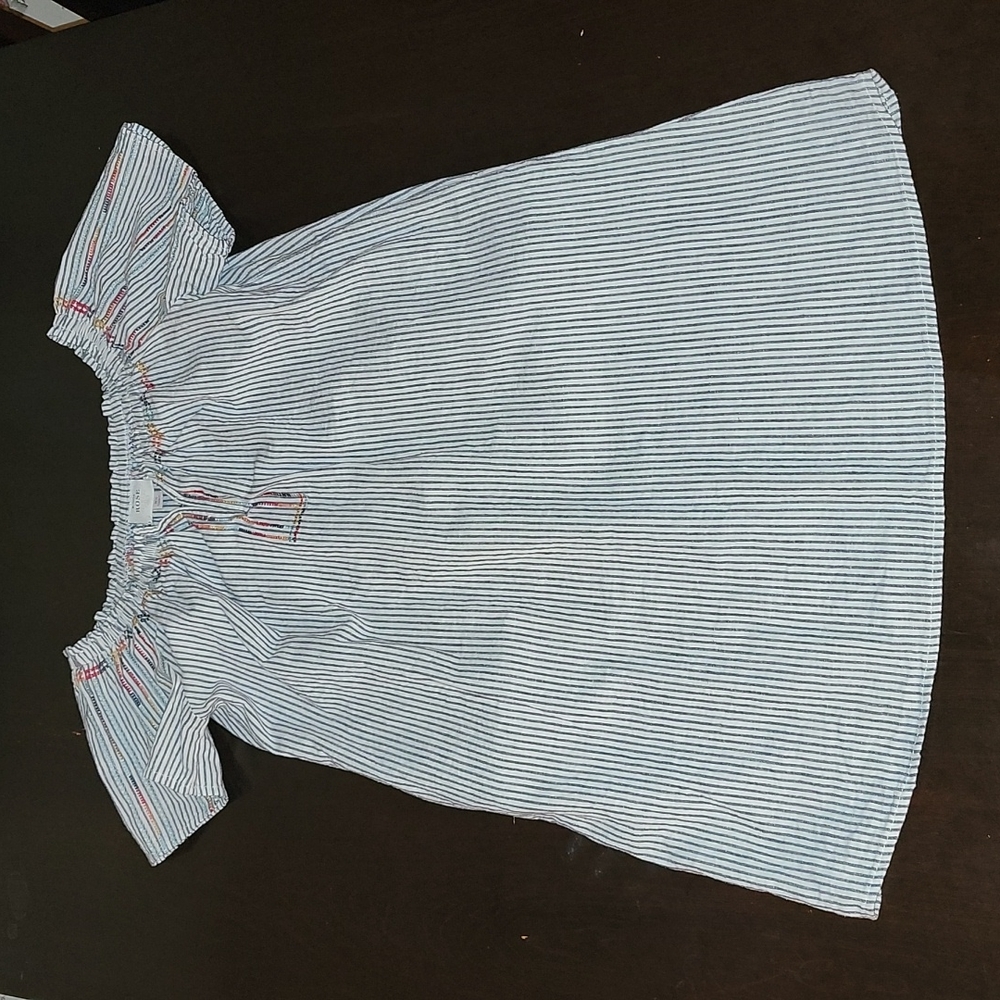 Linen Cotton Striped Lightweight Boxy Cool Colorful Embroidered Dress XS